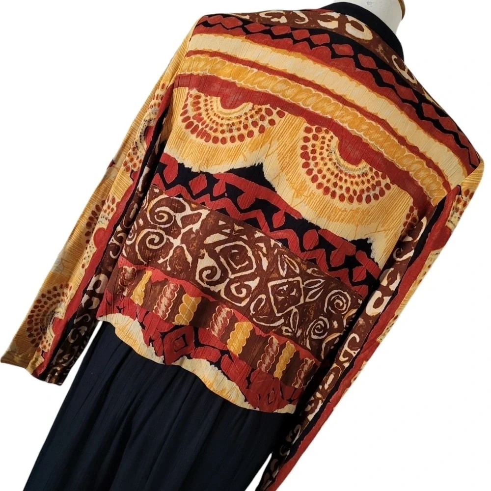 Vintage 80s Abstract Print Gauze Jacket and Wide Leg‎ Coin Detail Pant Set - Picture 7 of 9